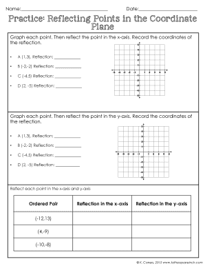 Reflections on a Coordinate Plane Worksheet PDF  Form