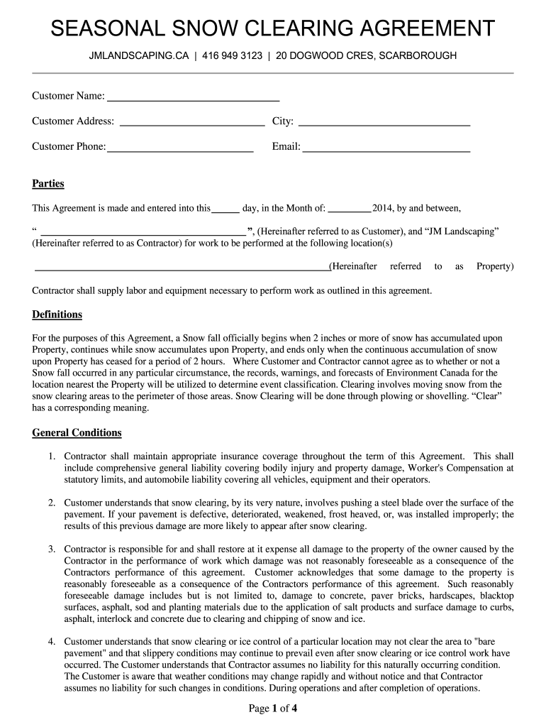 Snow Plowing Contract Template 20 Word, PDF Documents  Form
