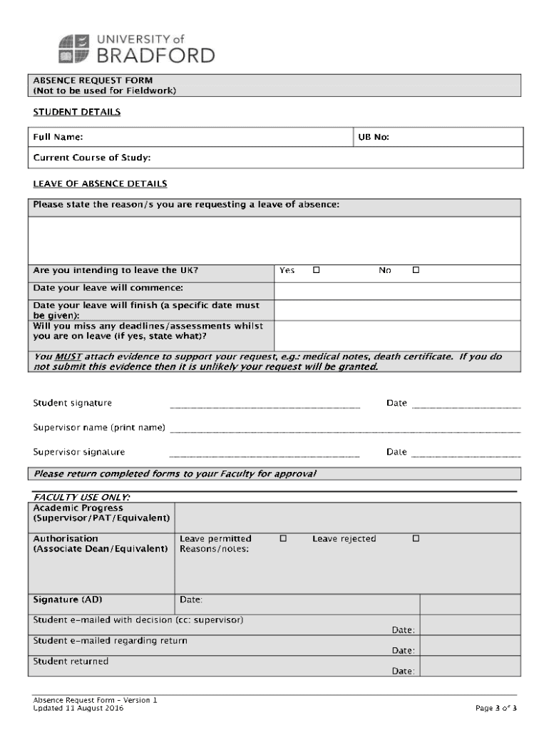 University of Bradford Absence Form