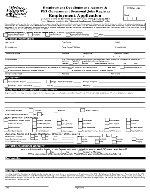 Pei Student Job Registry  Form