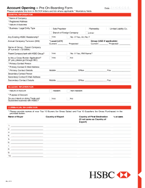 Account Opening Pre on Boarding Form HSBC UAE