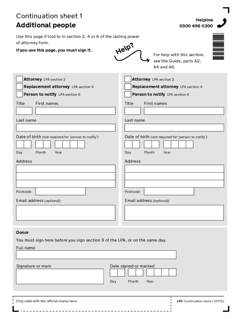 Form LPC Continuation Sheets