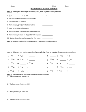 Nuclear Decay Practice Problems Answer Key  Form