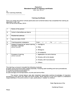 Form S 1 Training Certificate