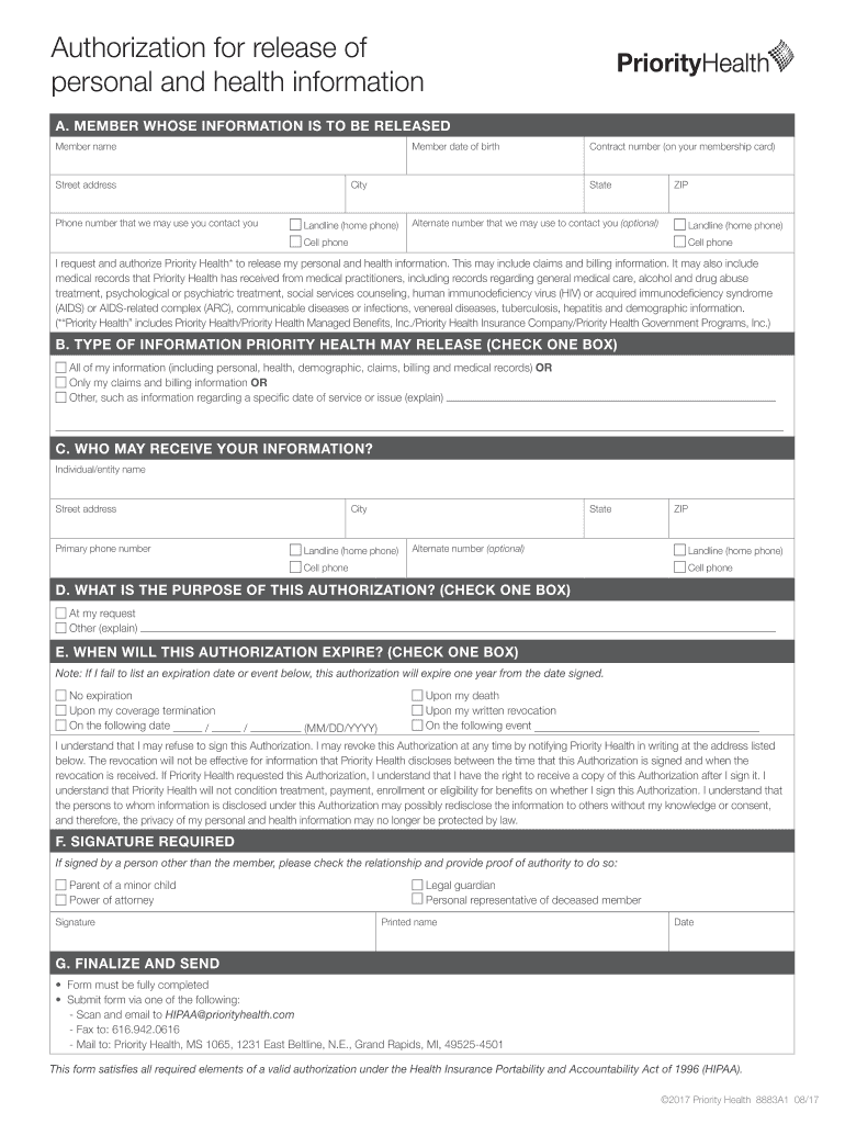 HIPAA Authorization Form Priority Health