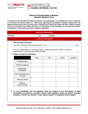  Dc Board of Medicine Character Reference 2011