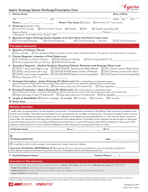  Aspira Drainage System DischargePrescription Form 2018-2024