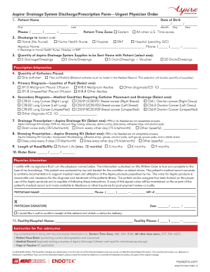 Aspira Drainage System DischargePrescription FormUrgent Physician Order