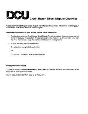 Credit Report Direct Dispute Form DCU