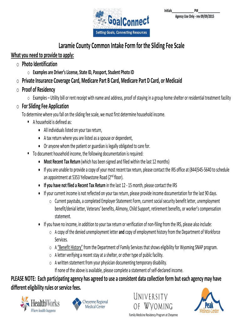  Laramie County Common Intake Form for the Sliding Fee Scale 2015-2024