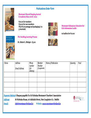 Publications Order Form St Nicholas Montessori Teachers