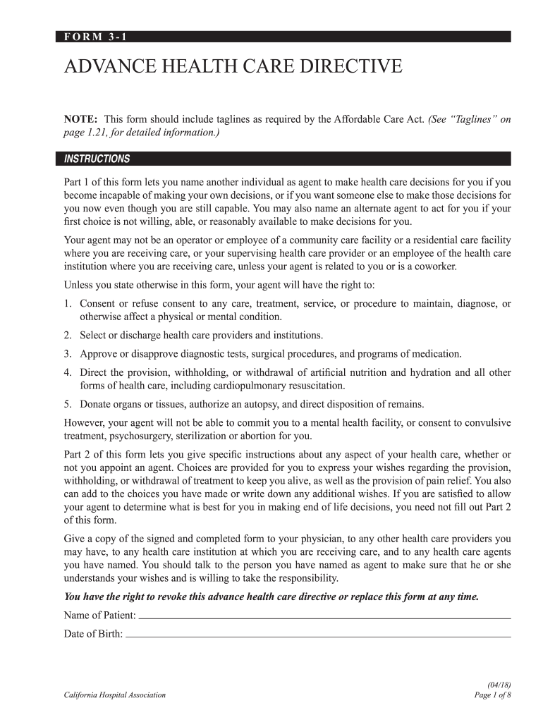 Advance Health Care Directive Form 3 1 Fill Out And Sign Printable Pdf Template Signnow