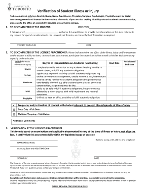 Verification of Student Illness or Injury University of Toronto  Form