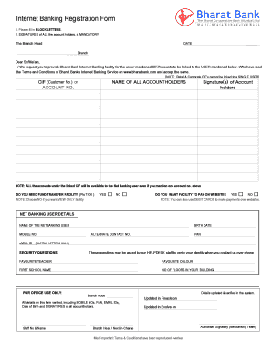 Bharat Bank Net Banking Registration  Form