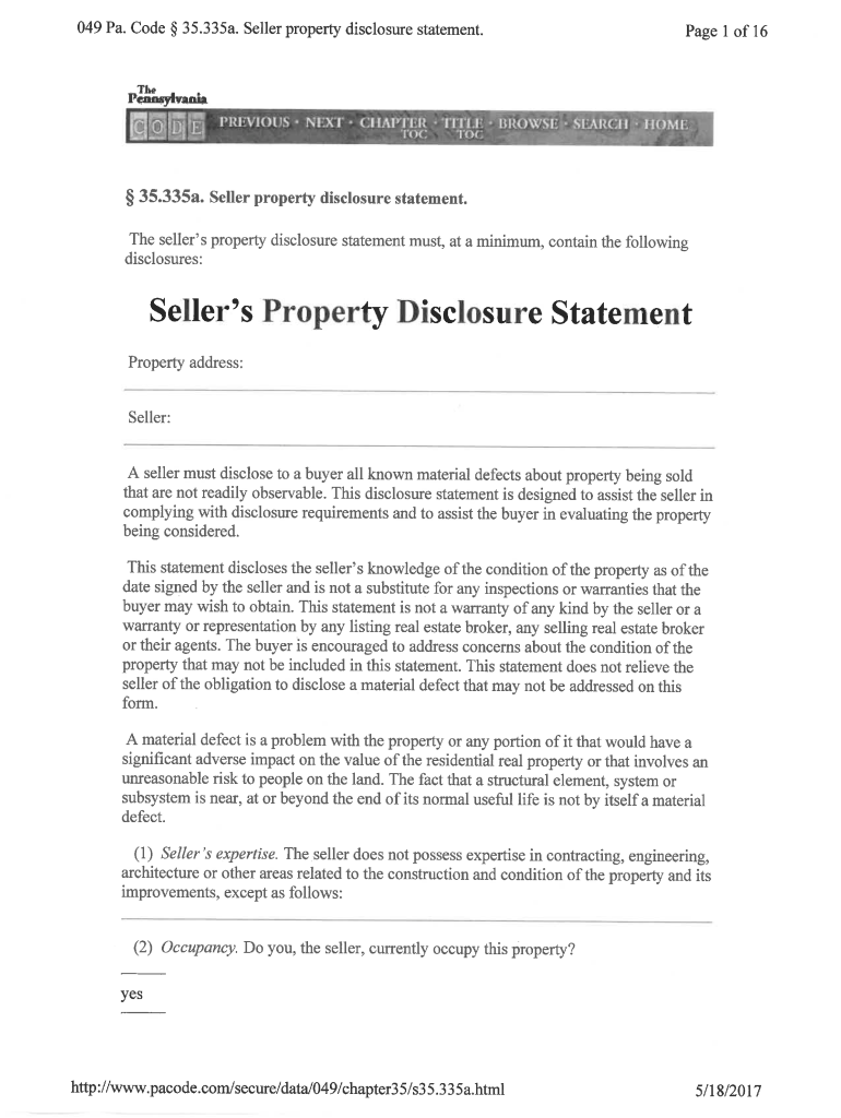 Get and Sign Pa Sellers Disclosure Form 