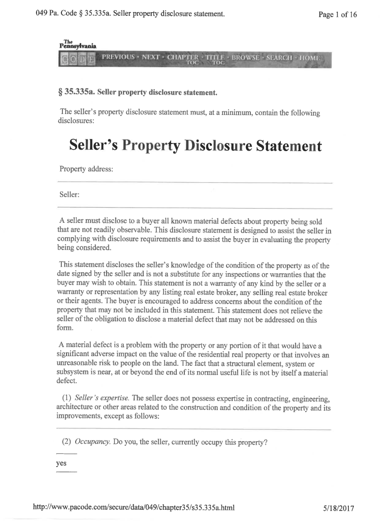 Pa Sellers Disclosure Form