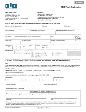 GED Test Application  Form