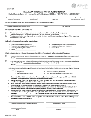 Release of Information for 42 C F R Part 2