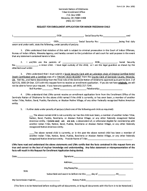 Seminole Nation Tribal Enrollment  Form