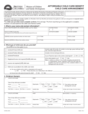  Child Care Arrangement Form 2018