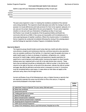 Pre Camp Post Camp Inspection Form Boy Scouts