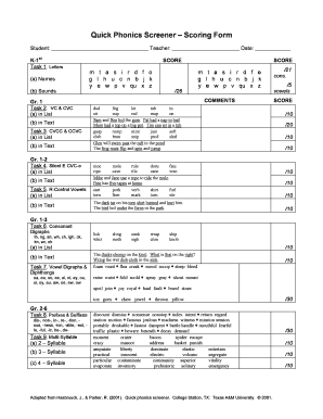 Quick Phonics Screener  Form