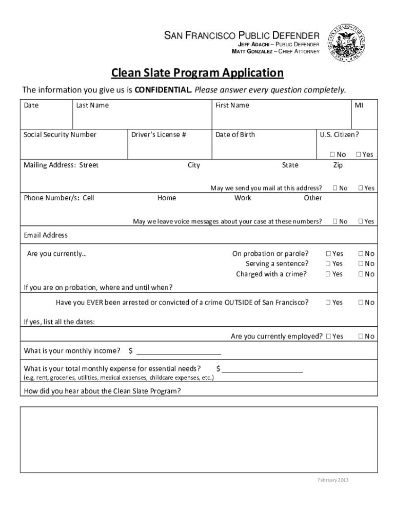 Clean Slate Program Application 2013-2024