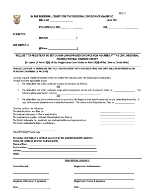 South African Divorce Papers PDF Download  Form