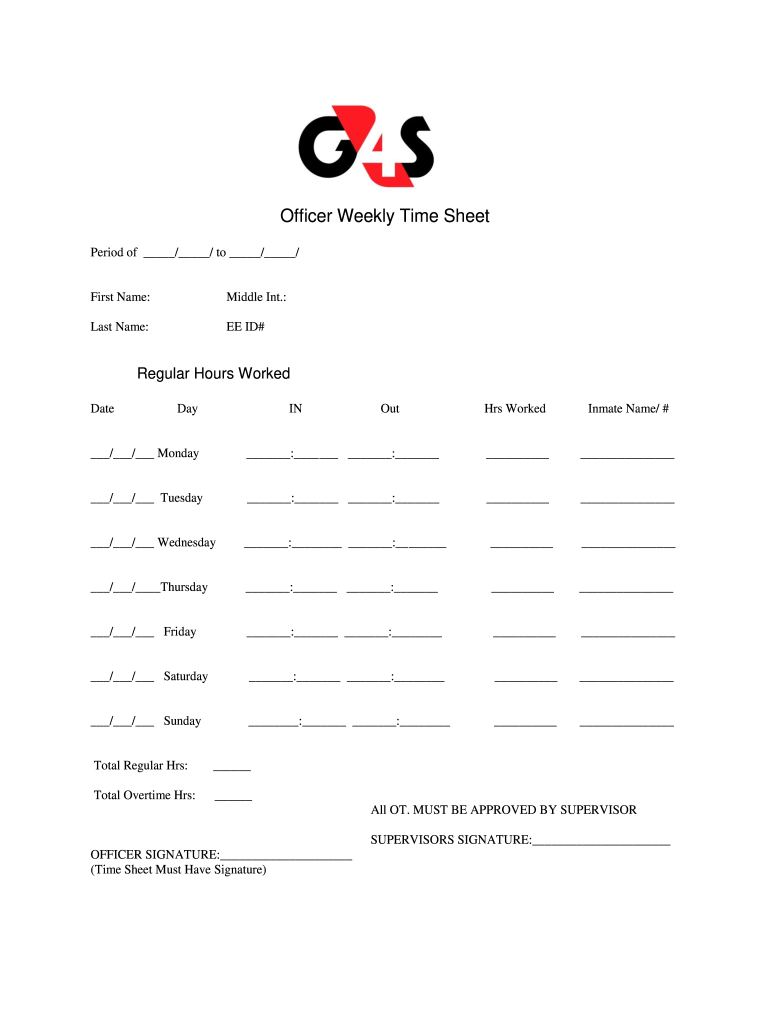 Get and Sign G4s Timesheet  Form