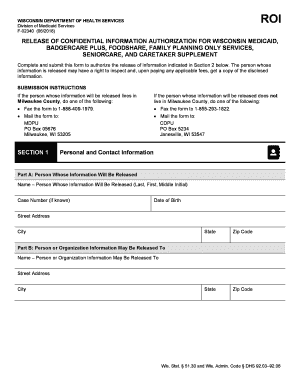 Release of Confidential Information Authorization for Wisconsin Medicaid, BadgerCare Plus, FoodShare, Family Planning Only Servi