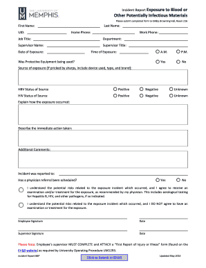  Incident Report Exposure to Blood or 2016-2024