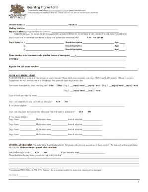  Dog Boarding Intake Form 2018