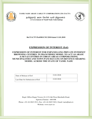 EoI Tamil Nadu Arasu Cable Tv Corporation Limitedtactv  Form