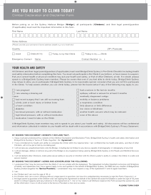 BridgeClimb Declaration Form BridgeClimb Sydney