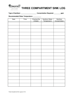 3 Compartment Sink Temperature Log  Form