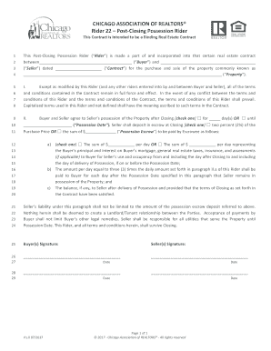 This Post Closing Possession Rider Rider is Made a Part of and Incorporated into that Certain Real Estate Contract  Form