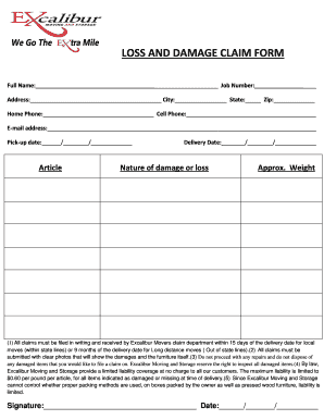 Moving Company Damage Claim Form