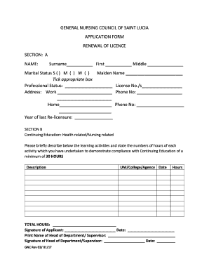 St Lucia Nursing Council  Form