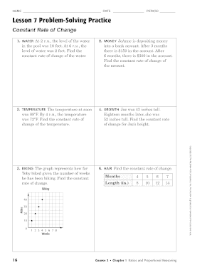 Lesson 7 Problem Solving Practice Constant Rate of Change Answer Key  Form