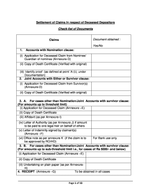 Deceased Depositor Claim Oriental Bank of Commerce  Form