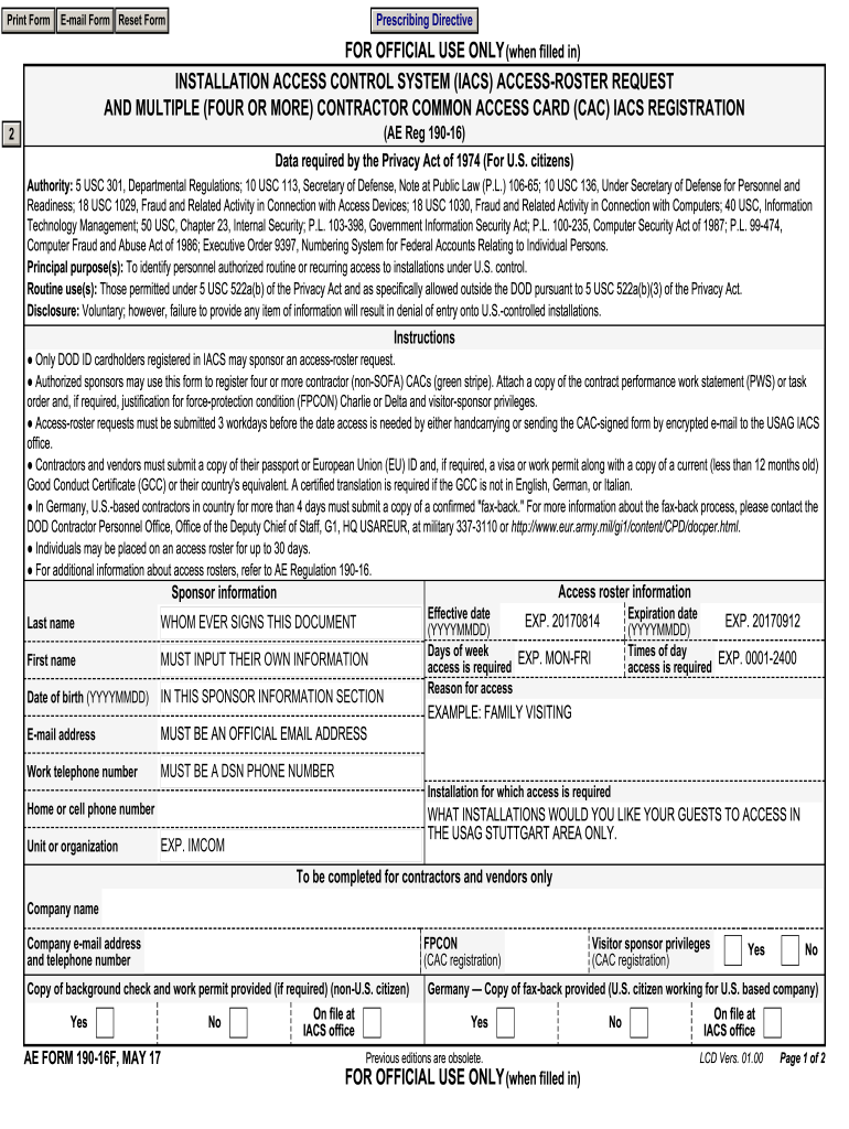 Ae Form 190 16f