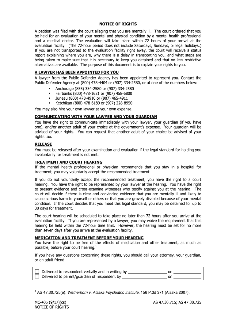  MC 405 Notice of Rights Civil Forms 2017-2024