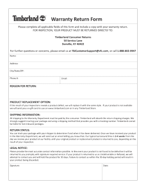 Timberland Warranty Claim Form