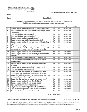 Tinnitus Handicap Inventory  Form