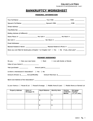 Bankruptcy Worksheet  Form