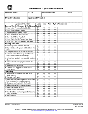 Forklift Operator Evaluation Form