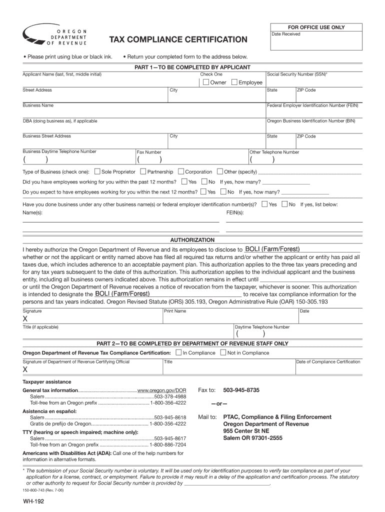 Oregon Tax Form 150 800 743