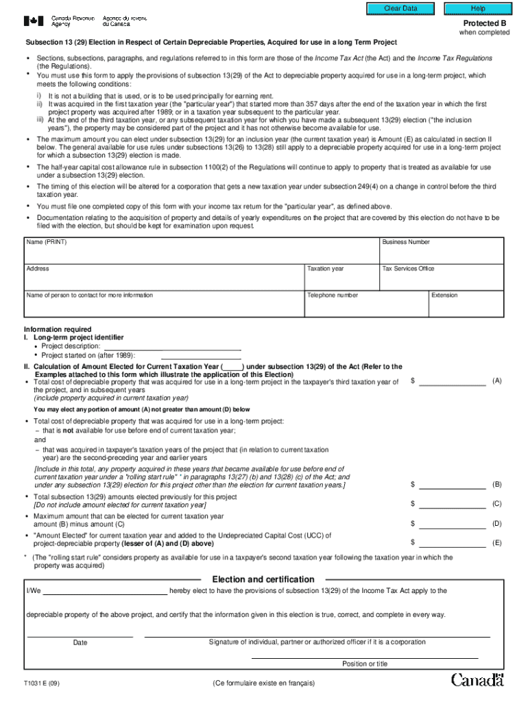 Canada Subsection 1329 Election Form