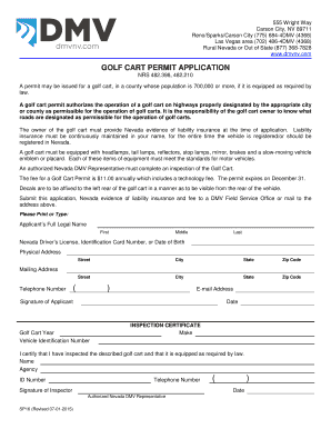  Nevada Cart Permit Application 2015-2024