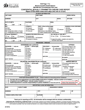  Benton County Confidential Sexually Transmitted Disease Case Report Form and Fax Prescription for STD Treatment Packs Washington 2016